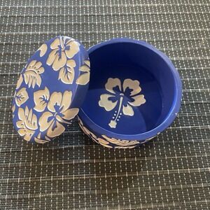 Hibiscus Collection‎ Trinket Box Blue White Floral Chiefly Co Hawaii Item K2588